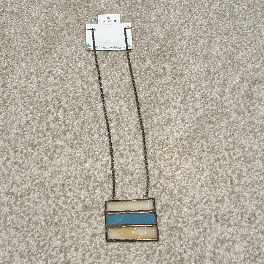 hanna m. Stained Glass Pendant Necklace in Cream & Teal